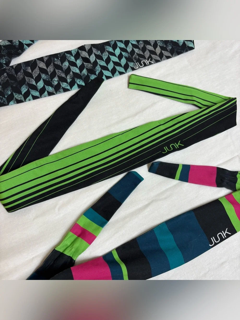 JUNK Brand Static Flex Tie Back Headband Moisture Wick USA Made LOT of 3 Bands